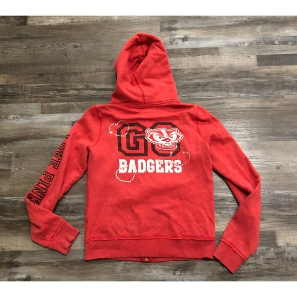 Victoria's Secret Pink Wisconsin Badgers Womens Large Full Zip Hoodie Sweatshirt - Picture 1 of 6